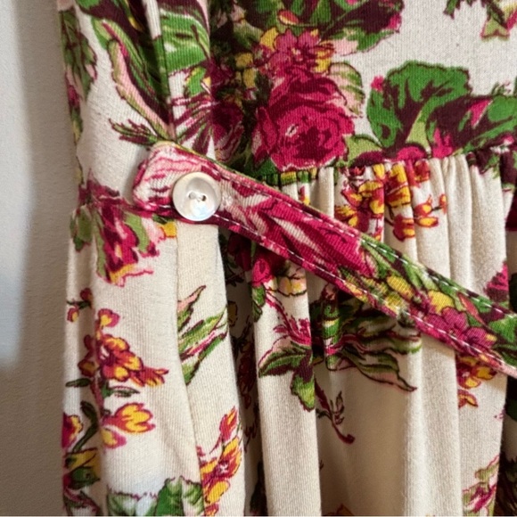 APRIL CORNELL Sz M Floral Pink Maxi Dress Jersey Knit Belted Unlined Scoop Neck - Picture 10 of 14